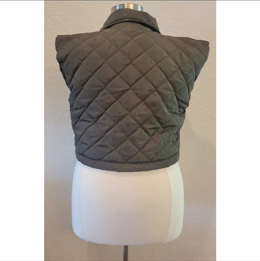 Olive Green Quilted Puffer Vest - Picture 3 of 3